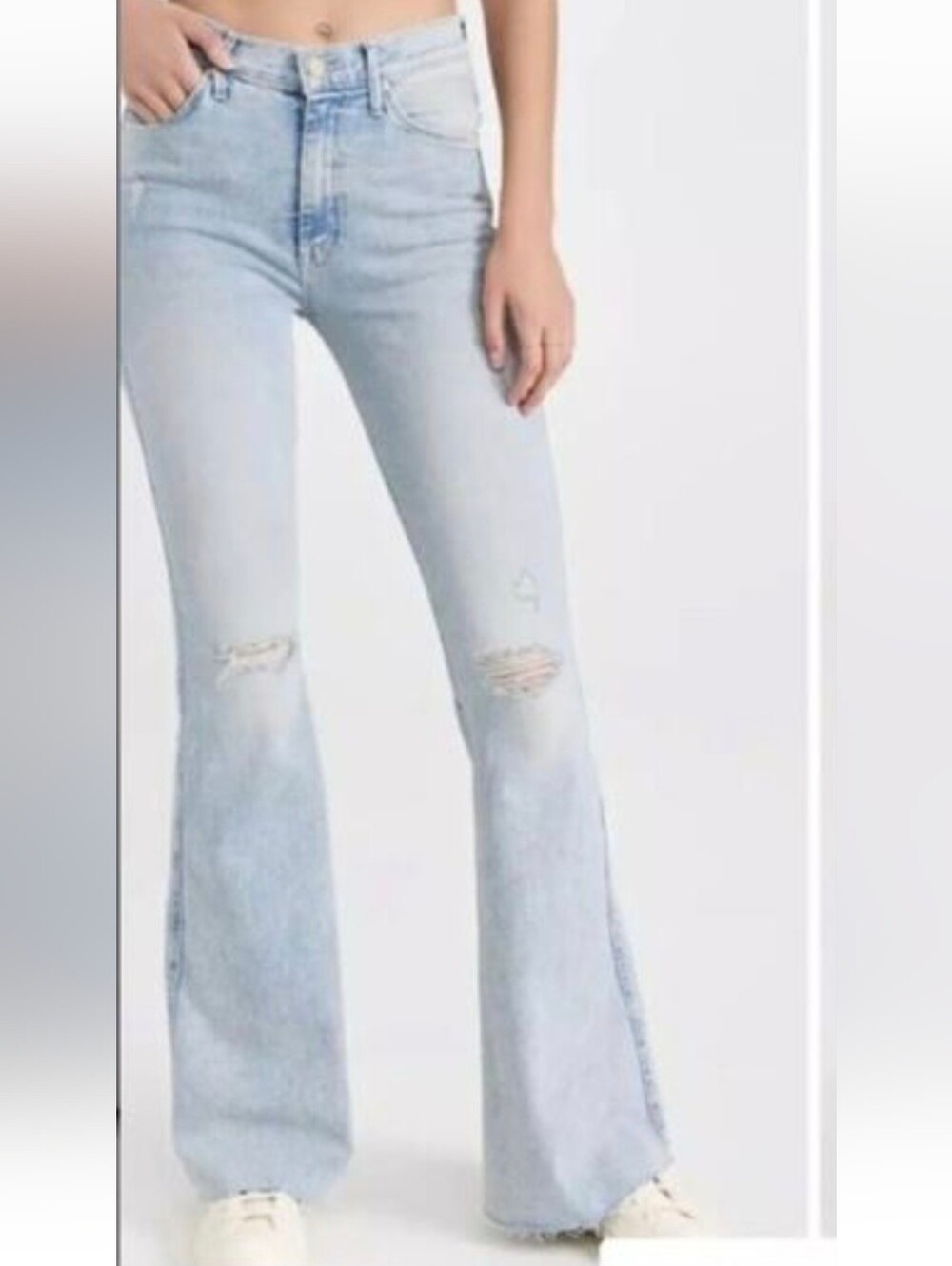 NWT MOTHER The Weekender Fray Flare Jeans 27 Action Shot
